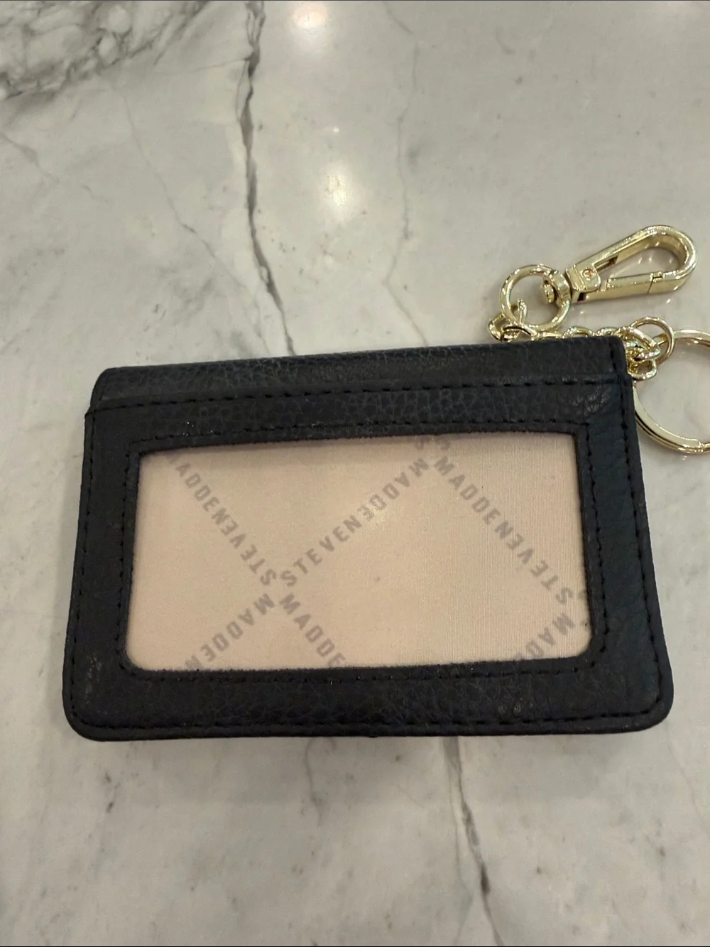 Steve Madden Black Faux Leather Keychain Card Holder Wallet